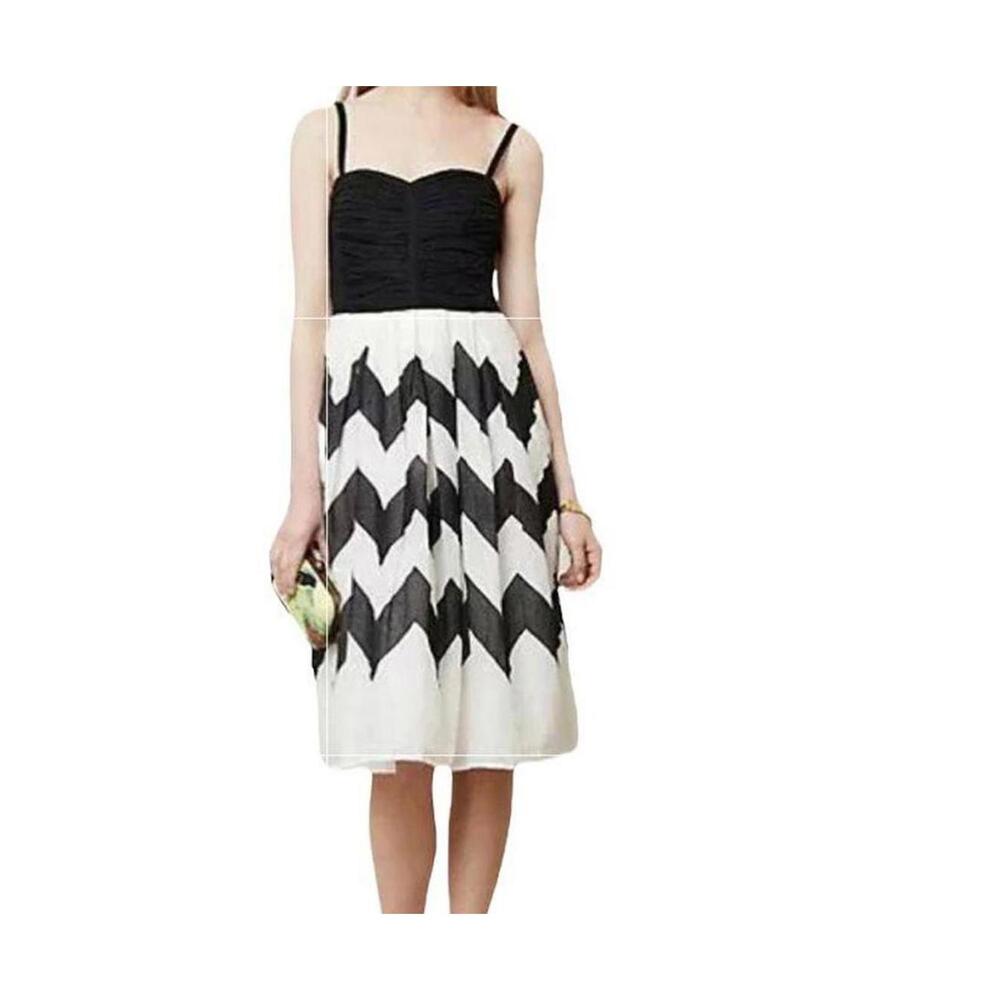 LeifNotes by Anthropologie Cherie Chevron Midi Dress – Black/White, Size 6